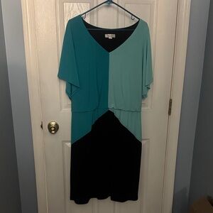 dressbarn Two-Tone Teal and Black Midi Dress